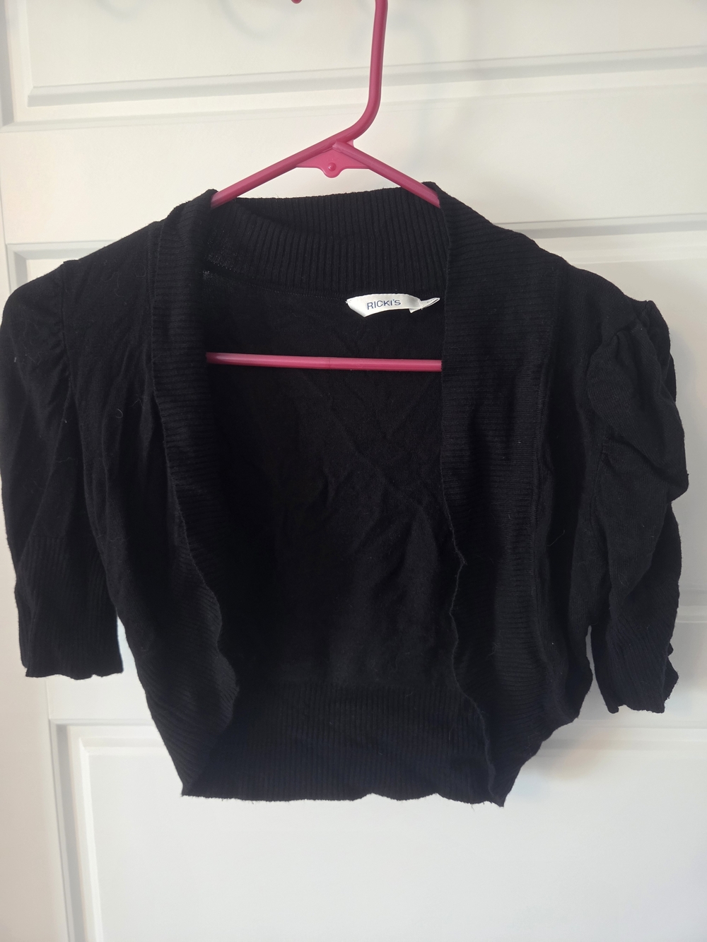 Ricki's Black Cropped Open-Front Shrug with Puff Sleeves